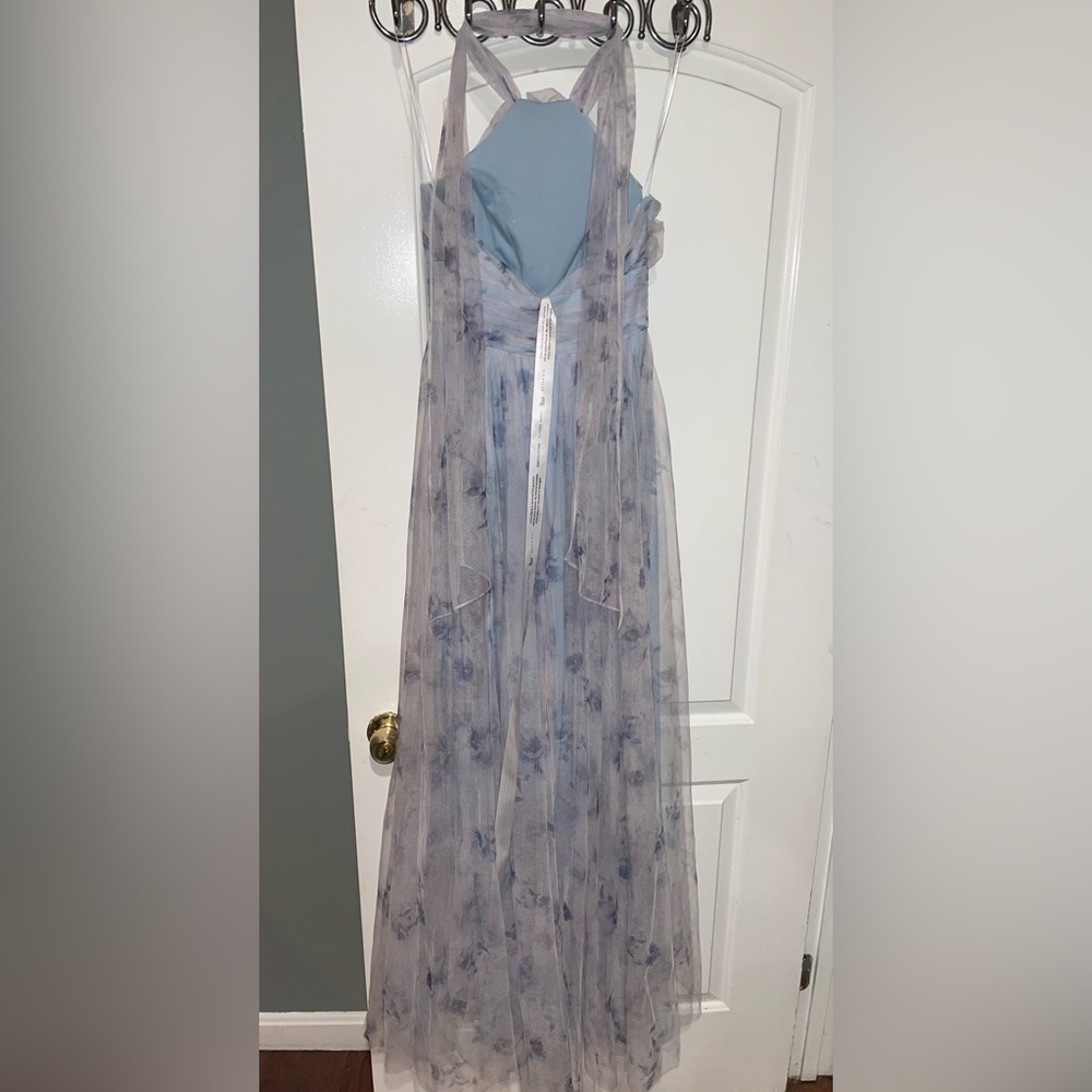 New! Dessy Collection Floral Tie-Back Halter Tulle Dress  & Rosette Mist Garden🩵 - Picture 7 of 10